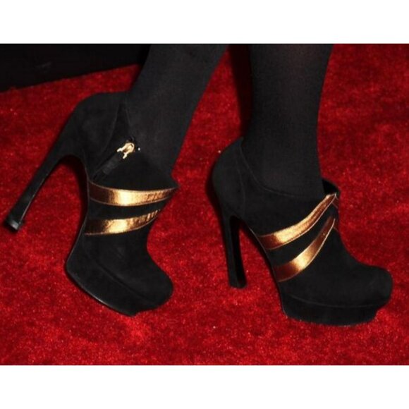 Yves Saint Laurent Tribute Suede Ankle Booties Black Gold Size 38.5 - Picture 14 of 14